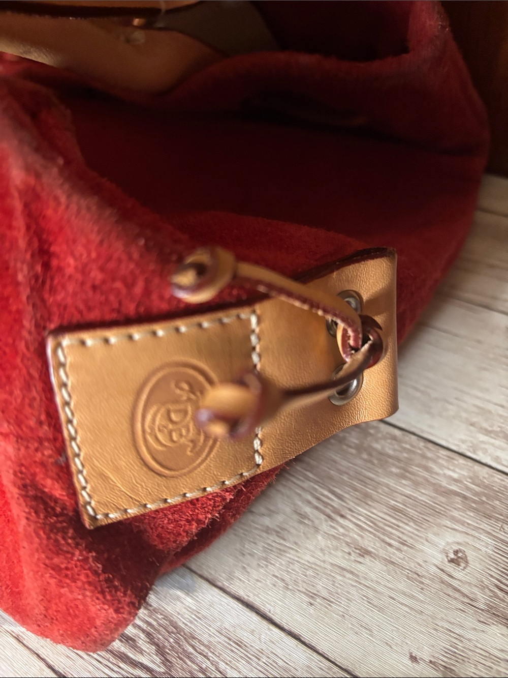 Dooney & Bourke Red Suede Tote with Tan Handles - Picture 6 of 16